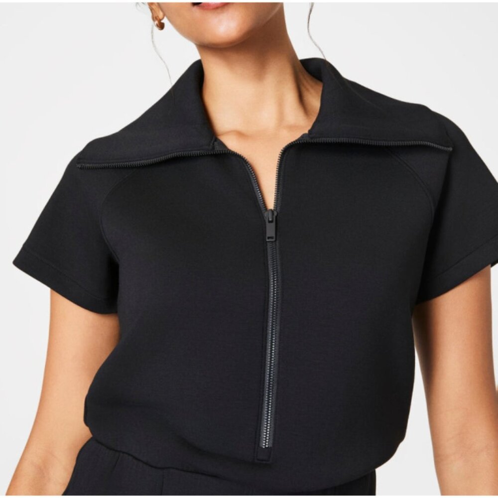 Spanx AirEssentials Half-Zip Romper Very Black Henley Zipper Polo Jumpsuit 2X - Picture 4 of 15